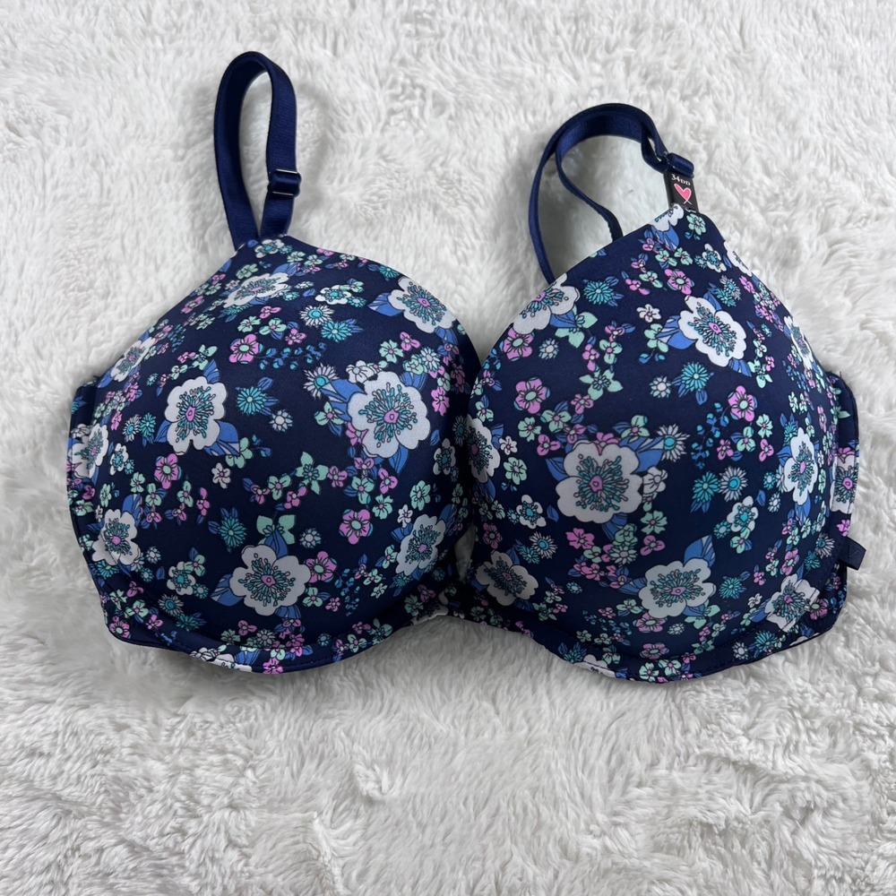 Victorias Secret Women's  Floral Push-Up Bra Navy Blue Size 34DD NWT 11173217 - Picture 4 of 12
